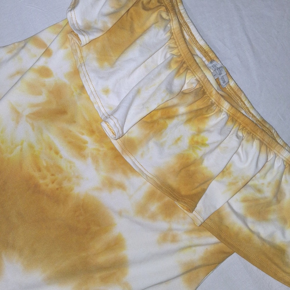 Charlotte Russe Womens Yellow Tie Dye Off Shoulder Ruffle Bodysuit Large